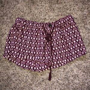 Purple & White Cotton Patterned Shorts